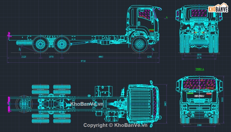 ô tô tải,sát xi,Bản vẽ xe tải ISUZU,Bản vẽ cad ô tô,FVM60TE5,XE NỀN