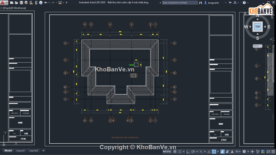 Bản vẽ kiến trúc Biệt thự 15x13.5m,Bản vẽ biệt thự 1 tầng mái thái,file autocad kiến trúc nhà 1 tầng