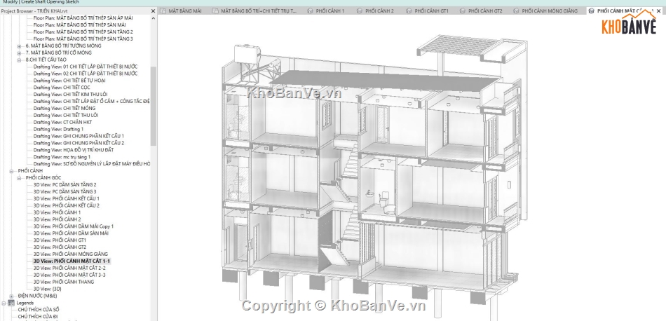Revit nhà phố 3 tầng,Bản vẽ revit nhà phố 3 tầng,File Revit 2020 nhà phố,Nhà dân 3 tầng revit