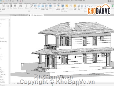 revit nhà 2 tầng,file revit nhà 2 tầng,bản vẽ revit nhà 2 tầng,revit nhà mái nhật 2 tầng