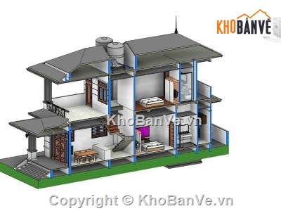 revit nhà 2 tầng,file revit nhà 2 tầng,bản vẽ revit nhà 2 tầng,revit nhà mái nhật 2 tầng