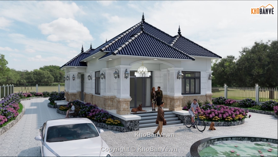 nhà vườn,bản vẽ revit biệt thự mái nhật