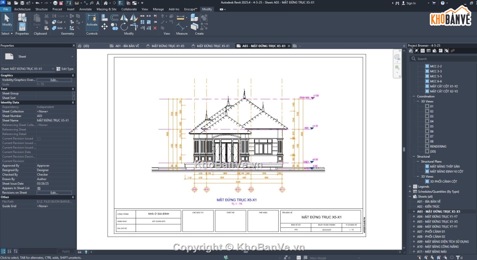 nhà vườn,bản vẽ revit biệt thự mái nhật