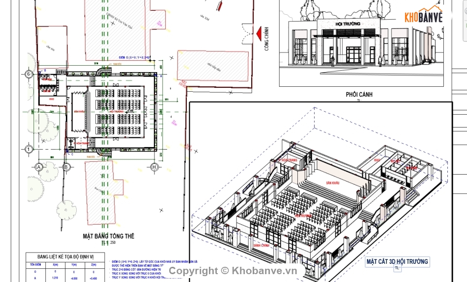 hội trường 22x33m,hội trường 200 chỗ,hội trường ubnd xã,bản vẽ hội trường UBND