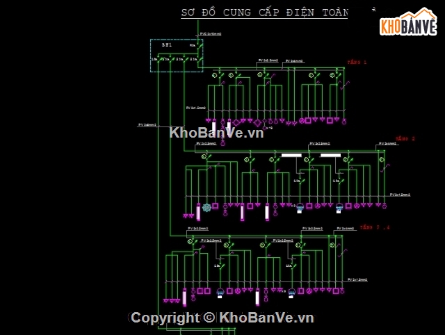 sơ đồ hệ thống điện,điện nhà 4 tầng,bản vẽ điện nhà phố,sơ đồ cấp điện nhà 4 tầng
