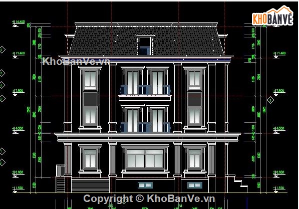 Biệt thự tân cổ điển,bản vẽ biệt thự 4 tầng,Bản vẽ thiết kế biệt thự,biệt thự 3 tầng