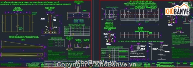 Dải phân cách cứng,thiết kế giải phân cách cứng,bản vẽ giải phân cách cứng,giải phân cách cứng đường cao tốc