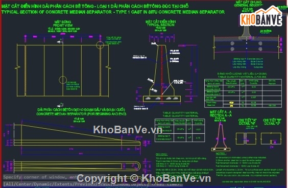 Dải phân cách cứng,thiết kế giải phân cách cứng,bản vẽ giải phân cách cứng,giải phân cách cứng đường cao tốc