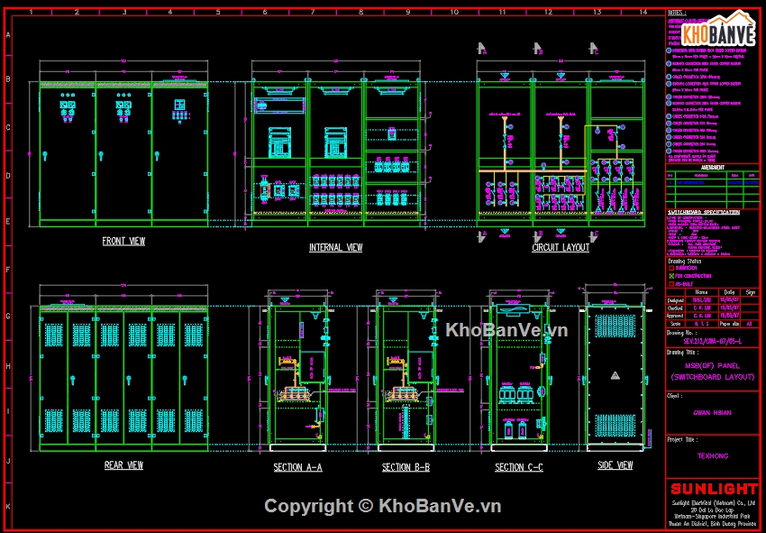 bản vẽ hệ thống tủ điện phân phối,tủ điện nhà máy Texhong,hệ thống tủ điện