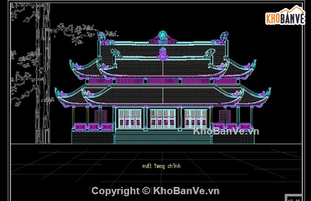 thiết kế chùa,bản vẽ nhà chính điện,bản vẽ chùa,file cad thiết kế chùa,mẫu bản vẽ chùa