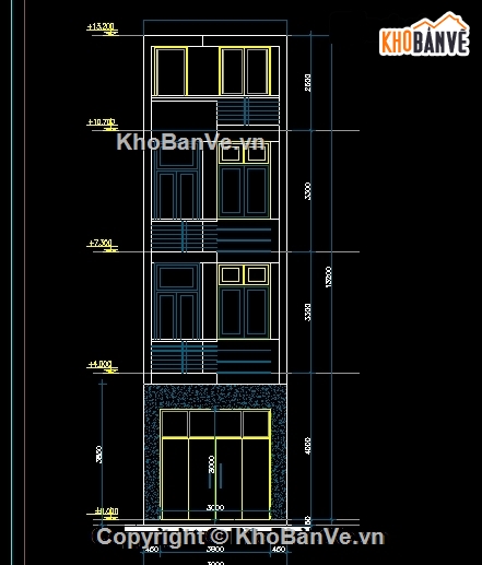 Bản vẽ nhà phố 3.5 tầng,thiết kế nhà phố 3.5 tầng,nhà phố 3.5 tầng 4x13m,full bản vẽ nhà phố 3.5 tầng