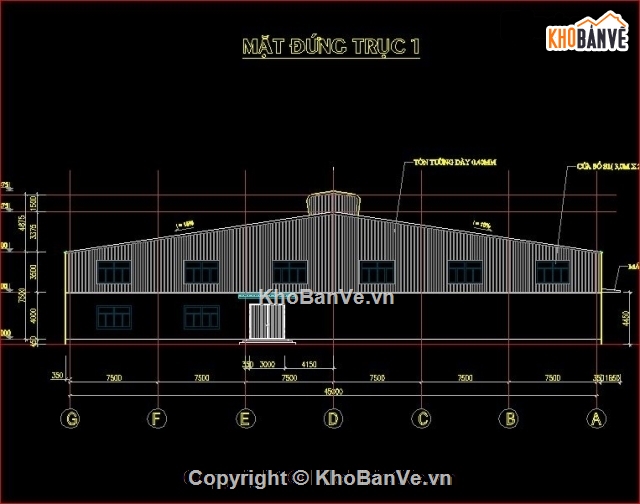 Bản vẽ thiết kế nhà xưởng kích thước 45x45m full hạng mục: KT+KC ...