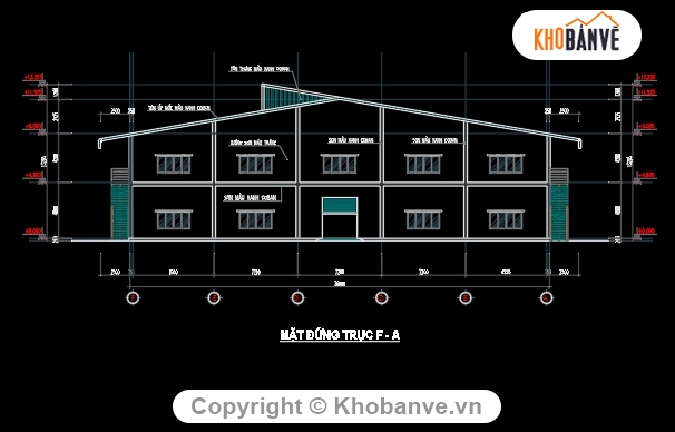 Bản vẽ thiết kế nhà xưởng | Nhà máy công nghiệp 2 tầng KT 36x180m