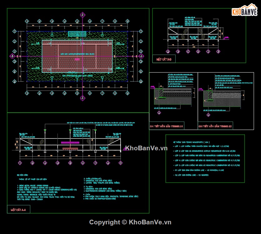 Bản vẽ thiết kế sân tennis,thiết kế sân bóng mini,Bản vẽ thiết kế sân bóng
