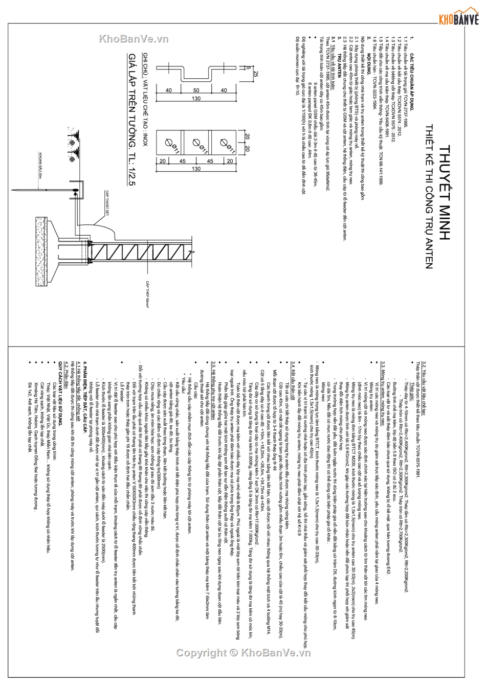 Bản vẽ thiết kế thi công nhà trạm bts và cột anten,nhà trạm bts và cột anten,trạm phát sóng,nhà trạm phát sóng,cột anten phát sóng 45m,thiết kế cột phát sóng