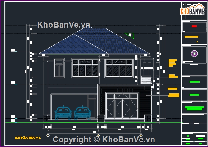 Biệt thự 2 tầng,bản vẽ biệt thự 2 tầng,Biệt thự mái thái 2 tầng