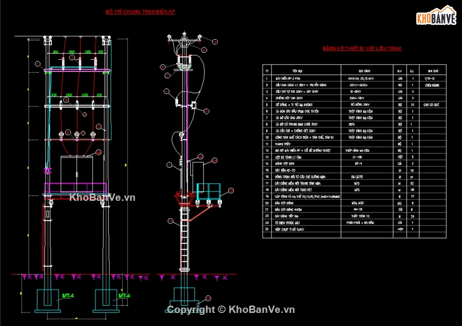 trạm biến áp,trạm treo,cad trạm biến áp,bản vẽ trạm biến áp 400KVA,file autocad trạm biến áp,trạm biến áp khu nhà xưởng