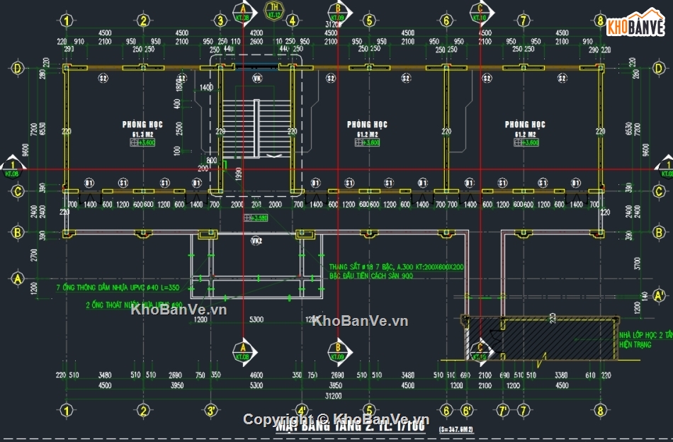 bản vẽ trường học cấp 3,trường học  2 tầng,vẽ trường học
