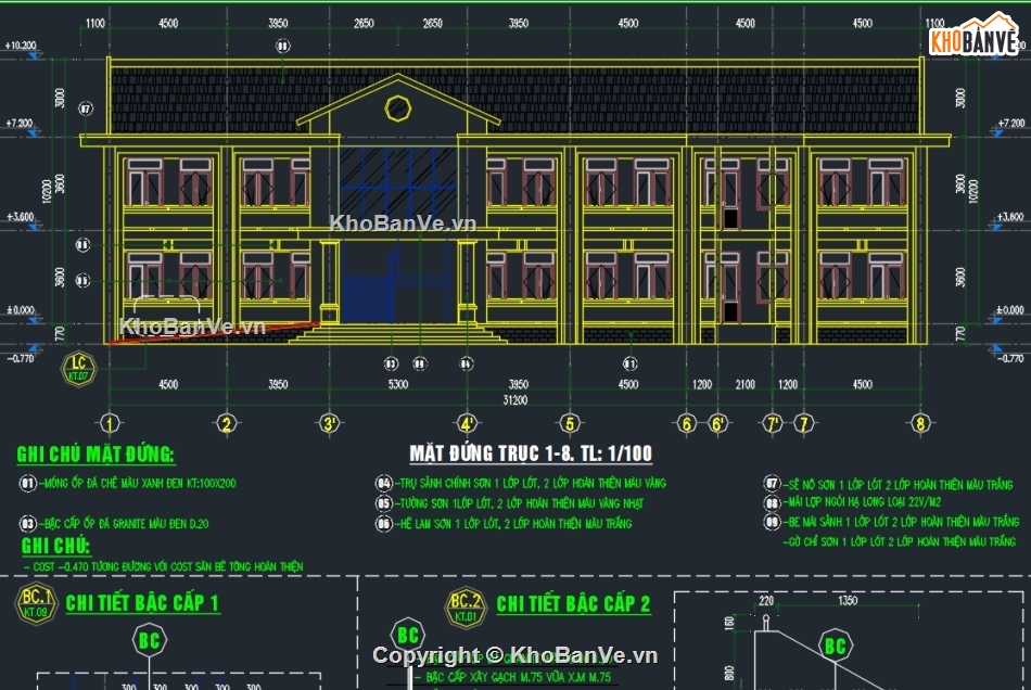 bản vẽ trường học cấp 3,trường học  2 tầng,vẽ trường học