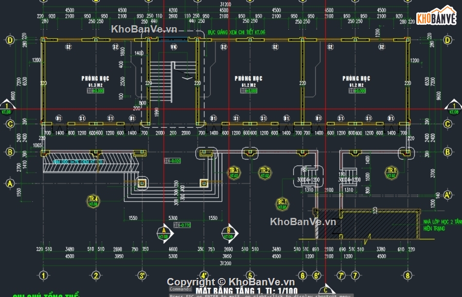 bản vẽ trường học cấp 3,trường học  2 tầng,vẽ trường học