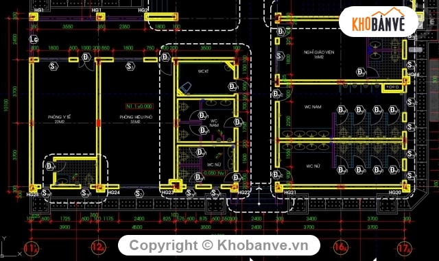 trường học 4 tầng,Bản vẽ trường học 4 tầng,trường trung học cơ sở,File thiết kế trường học,trường THCS 4 tầng 22x62m