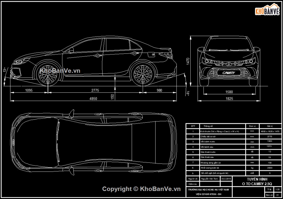 bản vẽ xe,toyota camry,bản vẽ toyota,đồ án xe