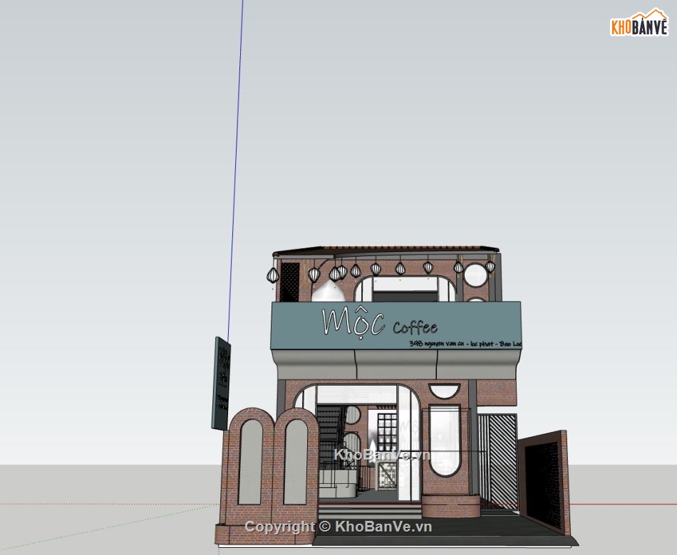 ngoại thất quán cà phê,phối cảnh quán cà phê,sketchup quán cà phê,quán cafe file sketchup