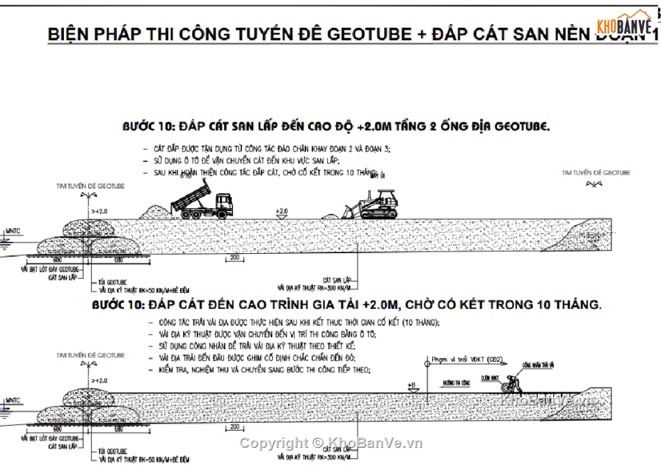 Biện pháp thi công geotube,Biện pháp thi công geotube tuyến đê biển,Biện pháp thi công geotube-san lấp
