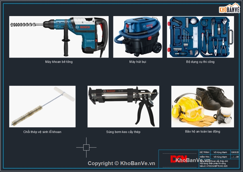 Biện pháp thi công khoan cấy thép chờ,Biện pháp thi công khoan cấy thép,DCN,khoan cấy thép Ramset,Biện pháp sửa chữa bê tông,thi công khoan cấy thép