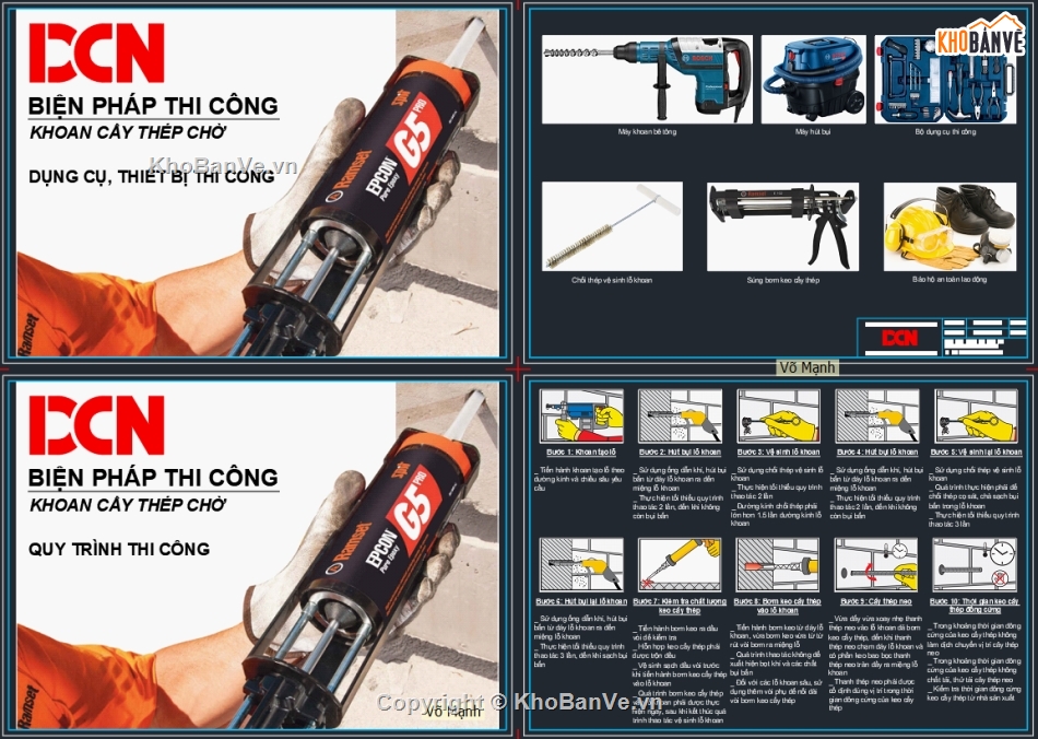 Biện pháp thi công khoan cấy thép chờ,Biện pháp thi công khoan cấy thép,DCN,khoan cấy thép Ramset,Biện pháp sửa chữa bê tông,thi công khoan cấy thép