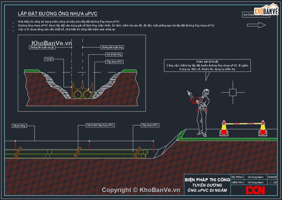 Biện pháp thi công ống viễn thông,Biện pháp thi công ống nhựa HDPE đi ngầm,DCN,Biện pháp thi công me,Biện pháp thi công cáp ngầm hạ thế,Biện pháp thi công ống uPVC