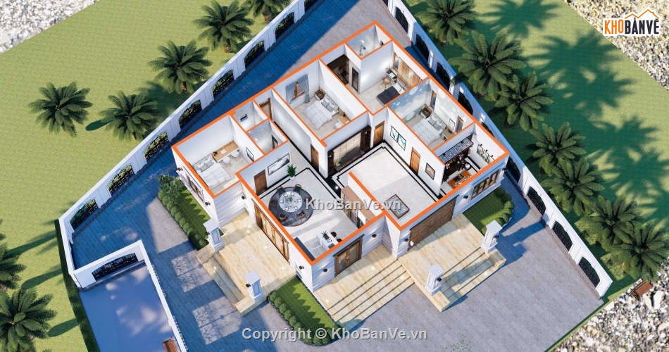 Nhà cấp 4,biệt thự 1 tầng,Bản vẽ biệt thự 1 tầng