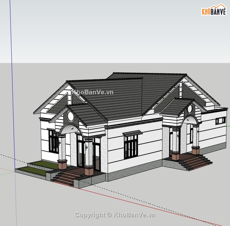 Biệt thự 1 tầng,model su biệt thự 1 tầng,sketchup biệt thự 1 tầng