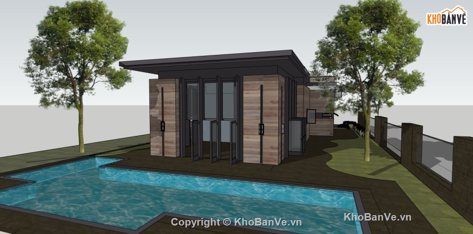 biệt thự 1 tầng,file su biệt thự,file sketchup 1 tầng