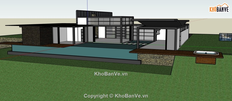 sketchup Biệt thự  1 tầng,model su biệt thự 1 tầng,sketchup biệt thự 1 tầng