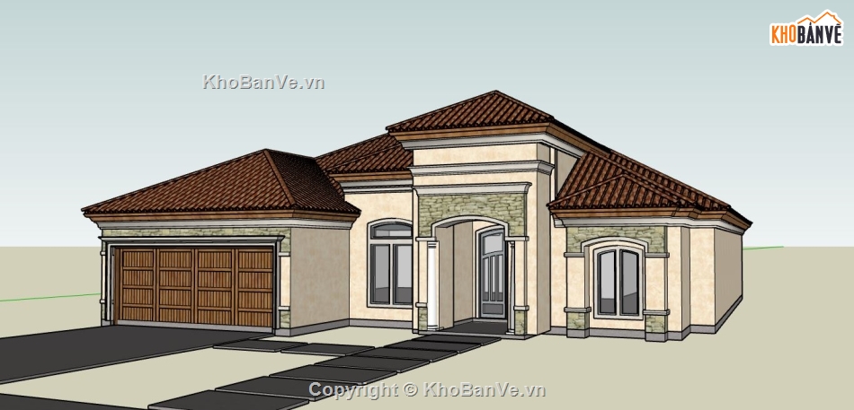 biệt thự 1 tầng dựng sketchup,model su biệt thự 1 tầng,sketchup dựng biệt thự 1 tầng,mode su biệt thự 1 tầng