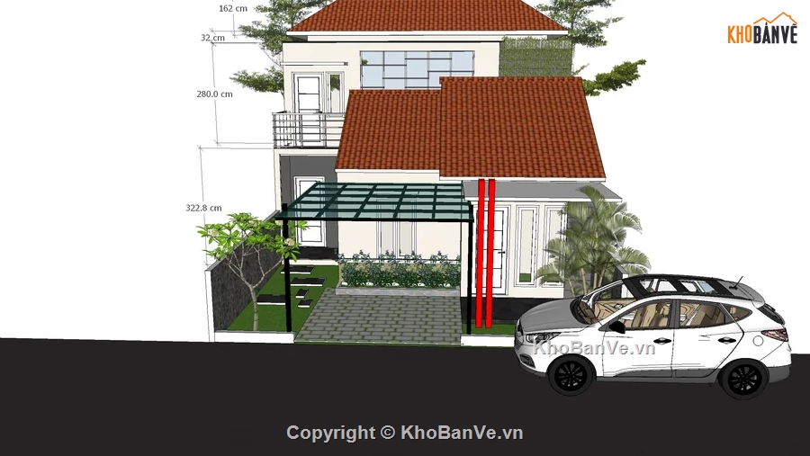 biệt thự 2 tầng,sketchup biệt thự,model biệt thự 2 tầng đẹp