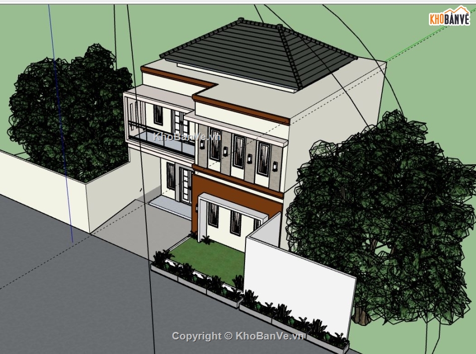 biệt thự 2 tầng,file sketchup biệt thự 2 tầng,mẫu biệt thự 2 tầng,phối cảnh biệt thự 2 tầng