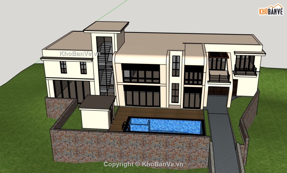 biệt thự 2 tầng,biệt thự hiện đại,mẫu biệt thự sketchup,biệt thự su