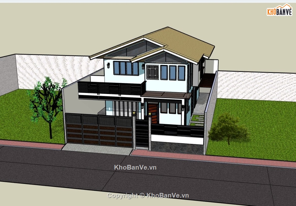 biệt thự đẹp 2 tầng,Mẫu biệt thự đẹp,sketchup biệt thự 2 tầng