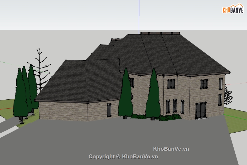 biệt thự phong cách châu âu 2 tầng,file su thiết kế biệt thự,nhà biệt thự 2 tầng dựng model su
