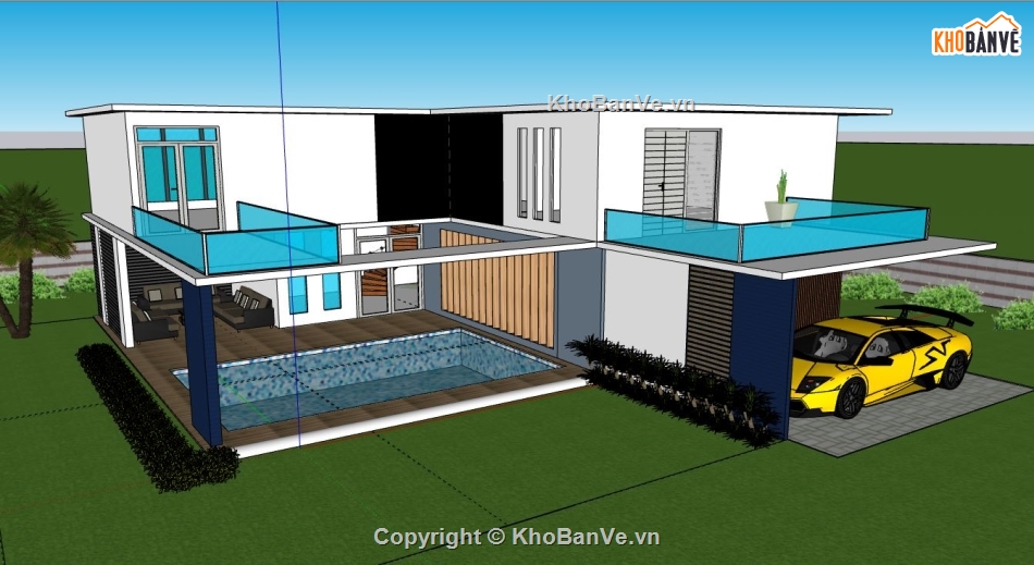 su biệt thự 2 tầng,mẫu biệt thự sketchup,model su biệt thự 2 tầng