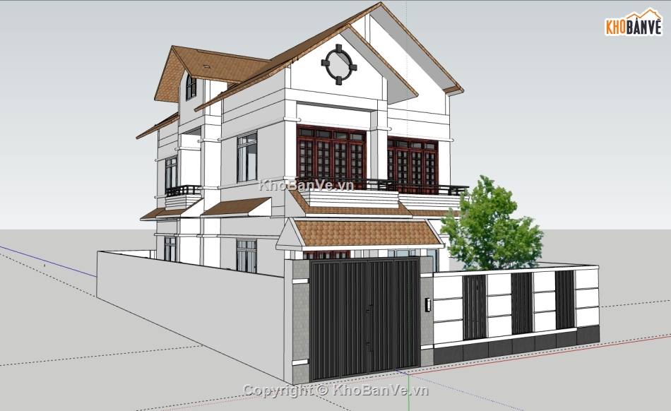 biệt thự 2 tầng,su biệt thự,sketchup biệt thự