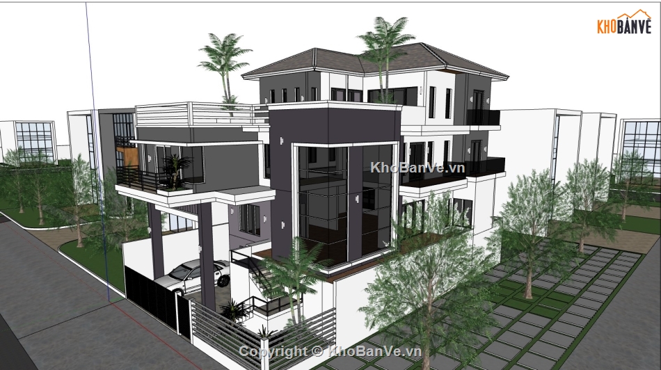 Biệt thự 2 tầng hiện đại,model su biêt thự 2 tầng,sketchup biệt thự