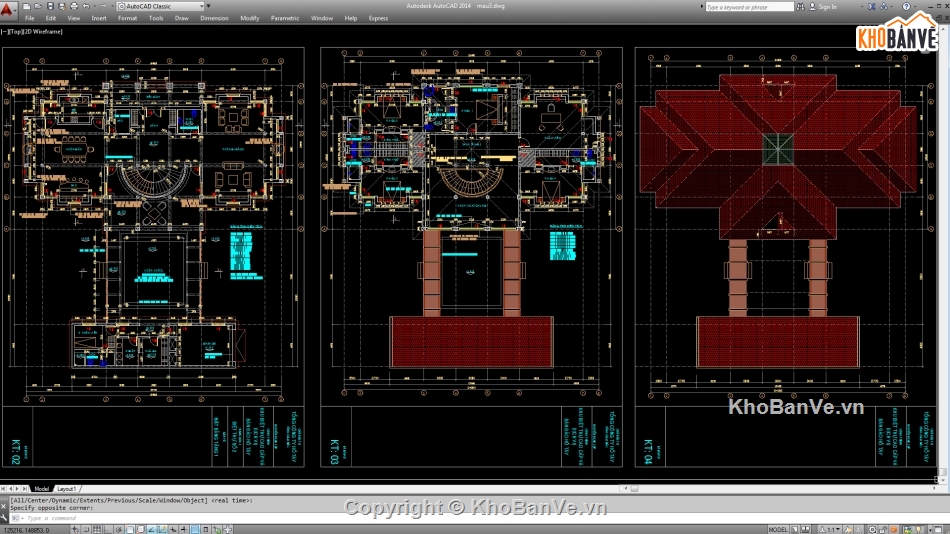 Biệt thự,File cad biệt thự 2 tầng,cad biệt thự 2 tầng