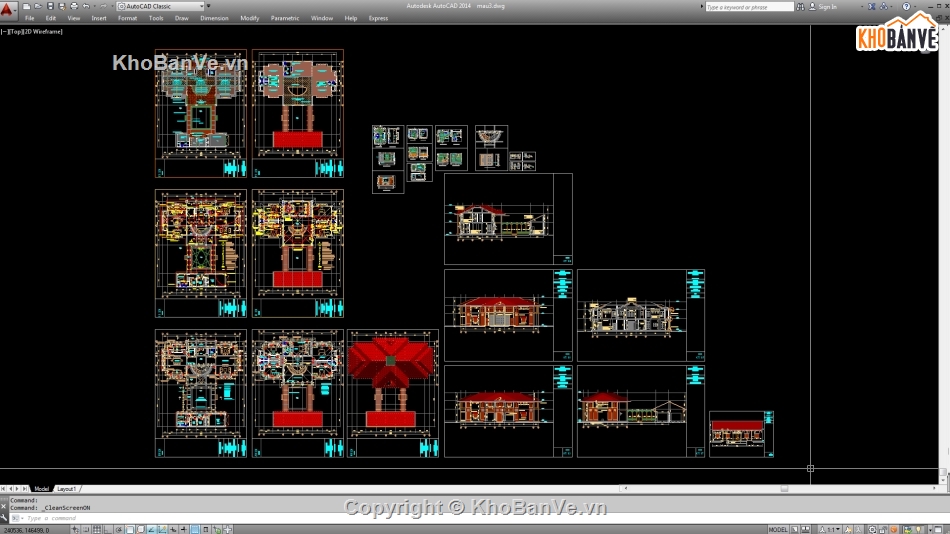 Biệt thự,File cad biệt thự 2 tầng,cad biệt thự 2 tầng