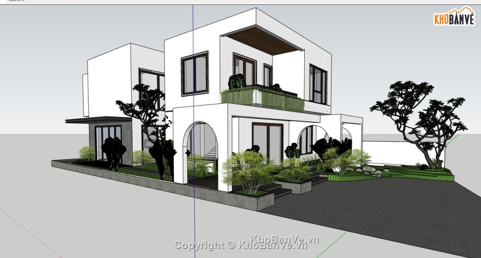 biệt thự 2 tầng,sketchup biệt thự,biệt thự sketchup