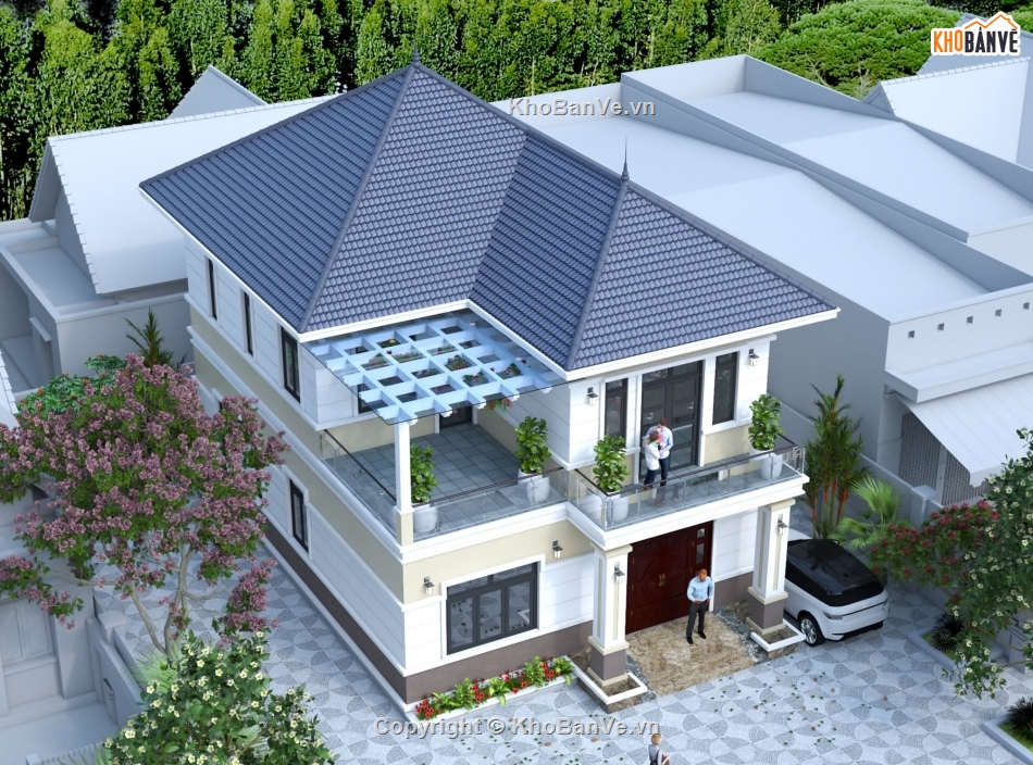 biệt thự 2 tầng,sketchup biệt thự 2 tầng,model 3d biệt thự 2 tầng