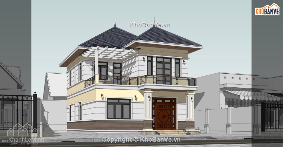 biệt thự 2 tầng,sketchup biệt thự 2 tầng,model 3d biệt thự 2 tầng