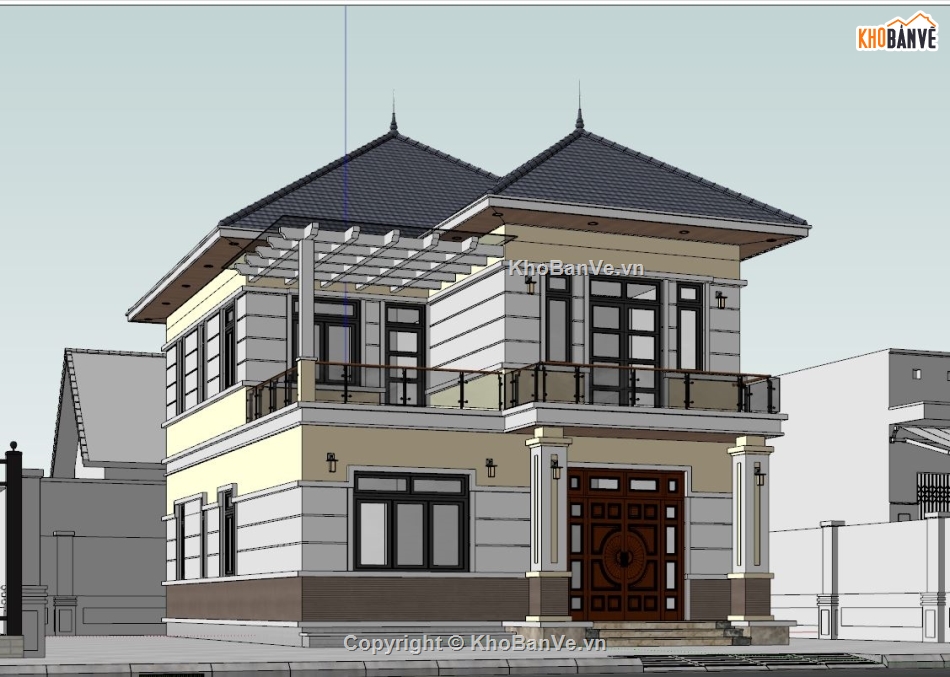 biệt thự 2 tầng,sketchup biệt thự 2 tầng,model 3d biệt thự 2 tầng